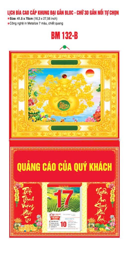Bìa Lịch Treo Khung Đại Gắn Bloc BM 2027 BM132B - Kim Dương Phú Quý - Quà Tặng Ngân Hàng