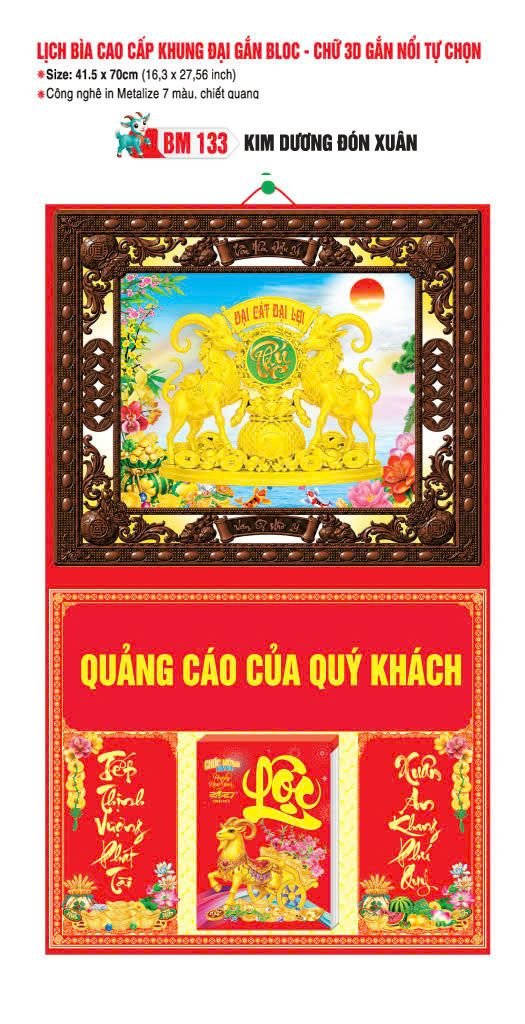 Bìa Lịch Treo Khung Đại Gắn Bloc BM 2027 BM133 - Kim Dương Đón Xuân - Quà Tặng Ngân Hàng
