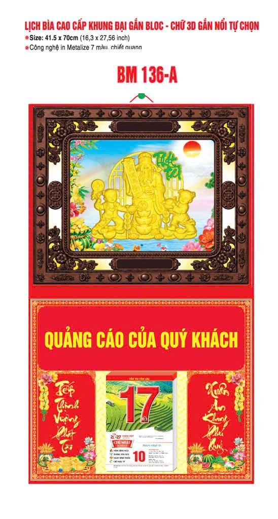 Bìa Lịch Treo Khung Đại Gắn Bloc BM 2027 BM136A - Kim Dương Phú Quý - Quà Tặng Ngân Hàng