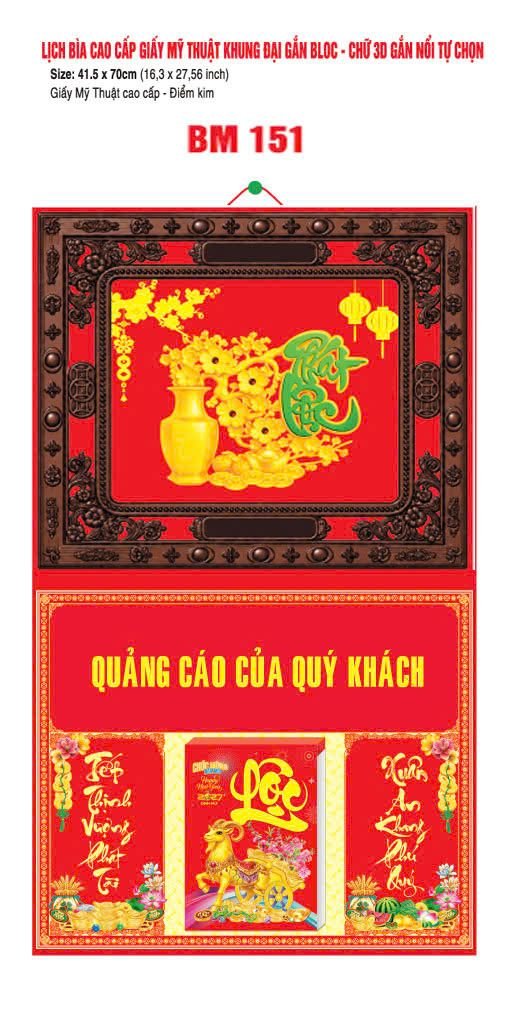 Bìa Lịch Treo Khung Đại Gắn Bloc BM 2027 BM151 - Kim Dương Phú Quý - Quà Tặng Ngân Hàng