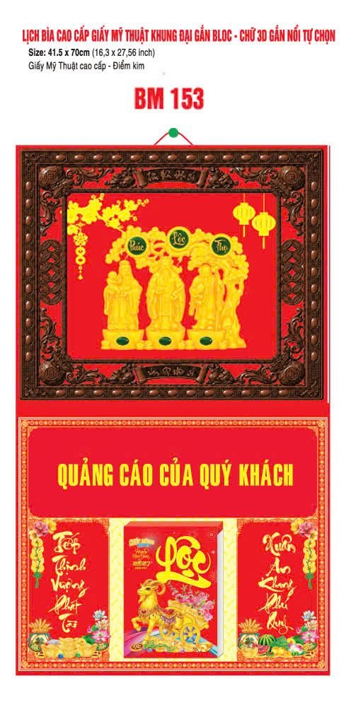 Bìa Lịch Treo Khung Đại Gắn Bloc BM 2027 BM153 - Kim Dương Phú Quý - Quà Tặng Ngân Hàng