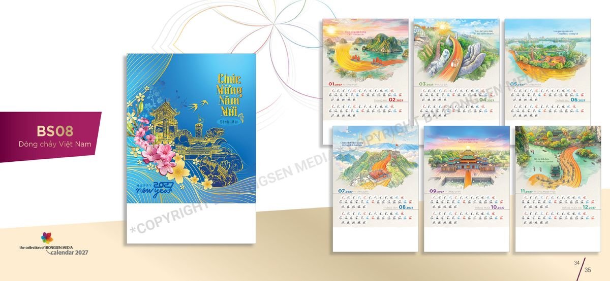 Lịch 7 Tờ Lò Xo 2027 Bông Sen BS18 Ấn Phẩm Quà Tết Ngân Hàng & Tài Chính VIP