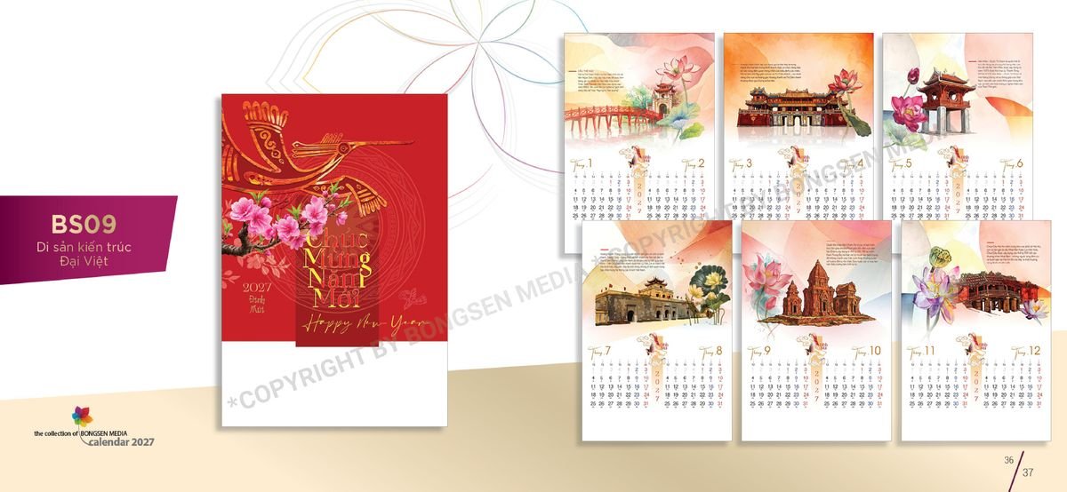 Lịch 7 Tờ Lò Xo 2027 Bông Sen BS19 Ấn Phẩm Quà Tết Ngân Hàng & Tài Chính VIP