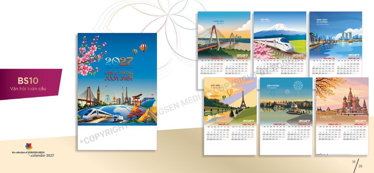 Lịch 7 Tờ Lò Xo 2027 Bông Sen BS20 Ấn Phẩm Quà Tết Ngân Hàng & Tài Chính VIP