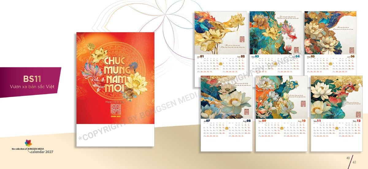 Lịch 7 Tờ Lò Xo 2027 Bông Sen BS21 Ấn Phẩm Quà Tết Ngân Hàng & Tài Chính VIP