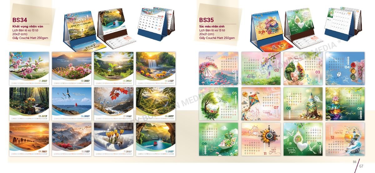 Lịch Để Bàn Nghệ Thuật 2027 BS34 Ấn Phẩm Quà Tết Ngân Hàng & Tài Chính VIP