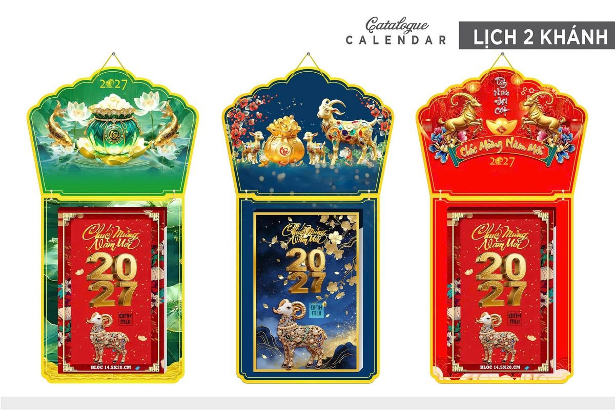 Lịch Khánh Gỗ Lamina 2 Đầu 2027 LM2D_001 - Quà Tặng Ngân Hàng