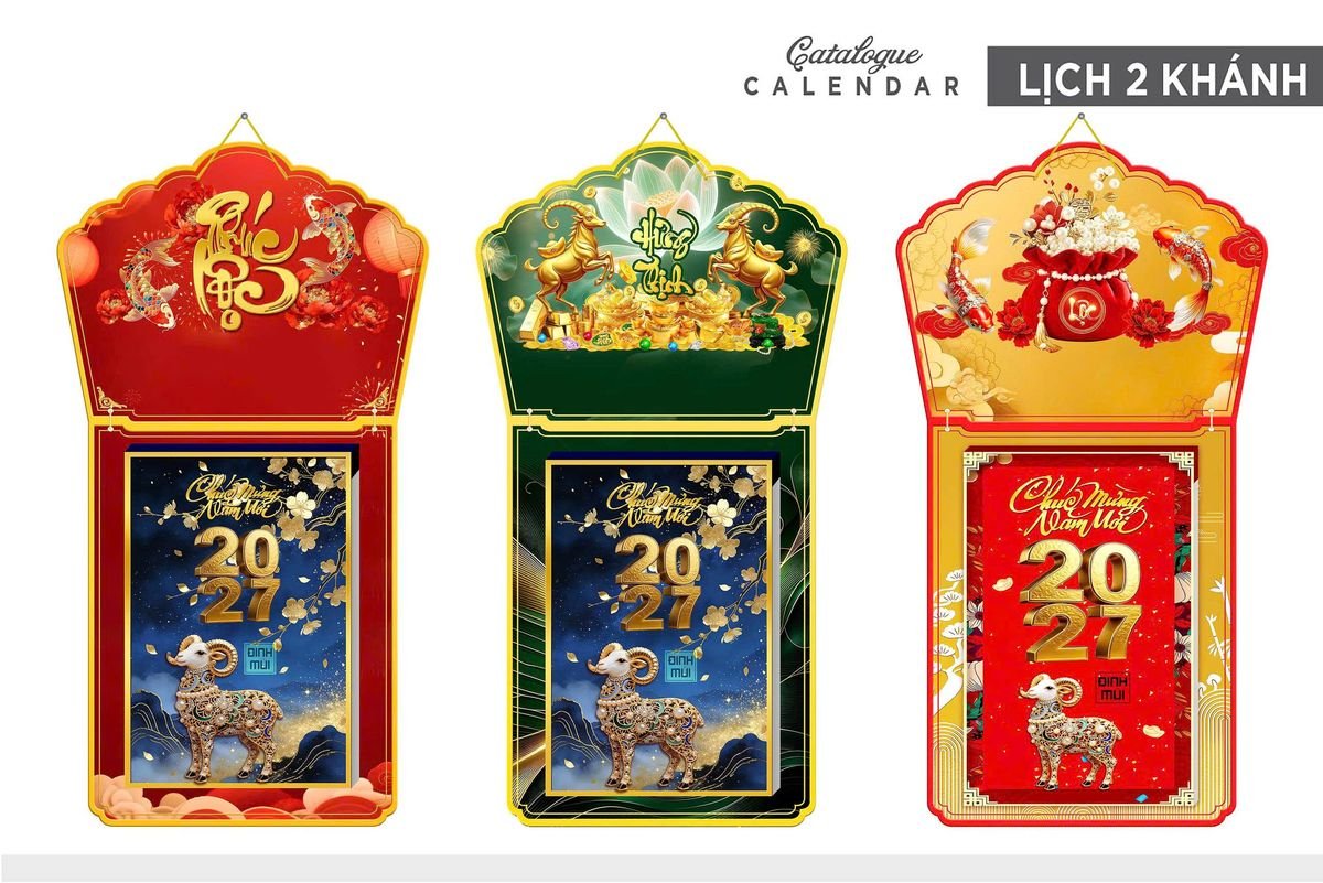 Lịch Khánh Gỗ Lamina 2 Đầu 2027 LM2D_007 - Quà Tặng Ngân Hàng