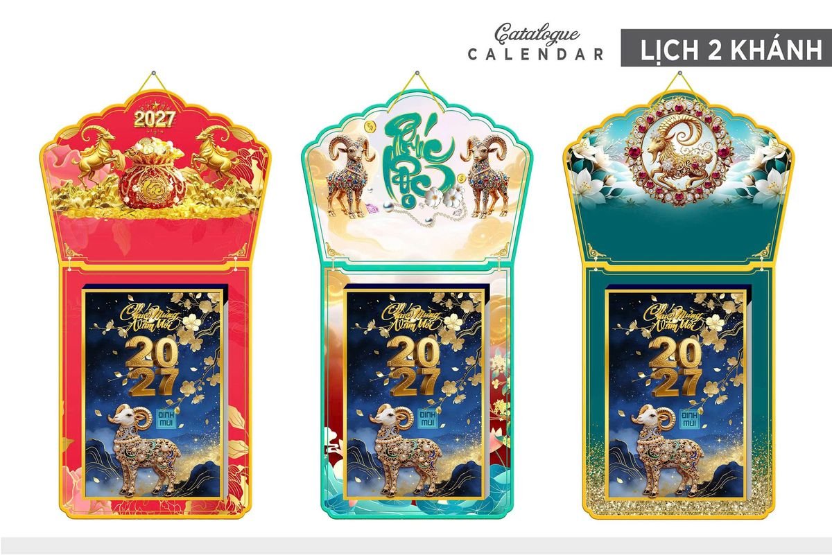 Lịch Khánh Gỗ Lamina 2 Đầu 2027 LM2D_008 - Quà Tặng Ngân Hàng