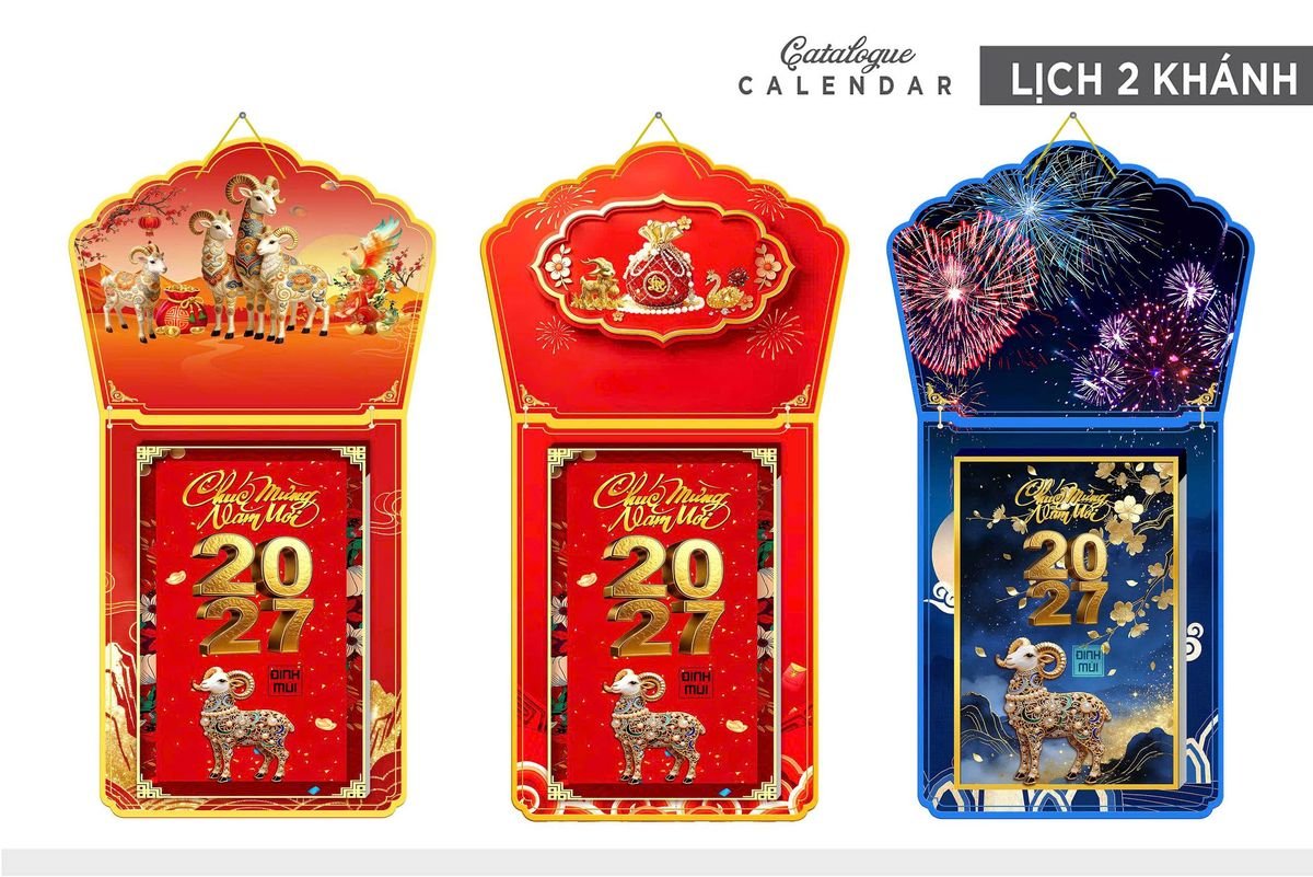 Lịch Khánh Gỗ Lamina 2 Đầu 2027 LM2D_010 - Quà Tặng Ngân Hàng