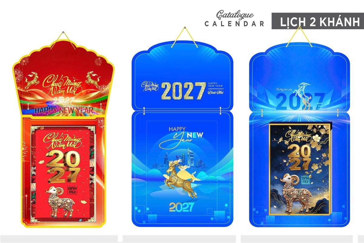 Lịch Khánh Gỗ Lamina 2 Đầu 2027 LM2D_011 - Quà Tặng Ngân Hàng
