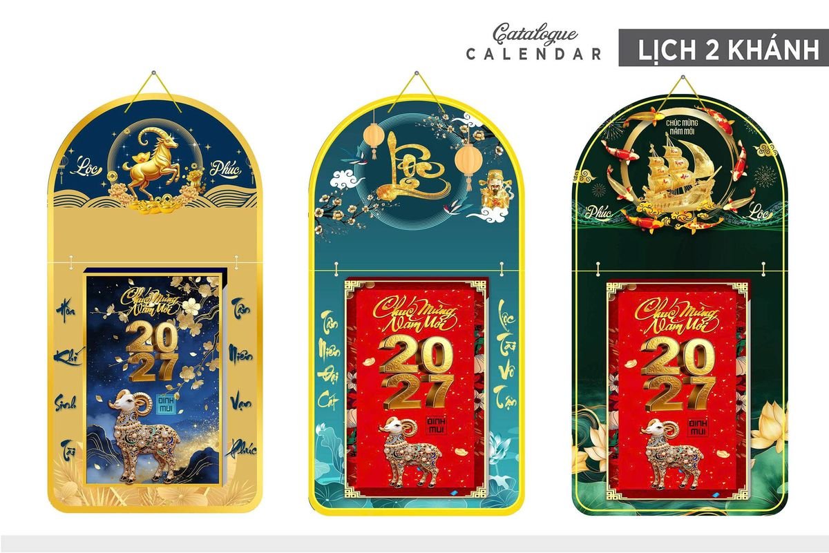 Lịch Khánh Gỗ Lamina 2 Đầu 2027 LM2D_018 - Quà Tặng Ngân Hàng