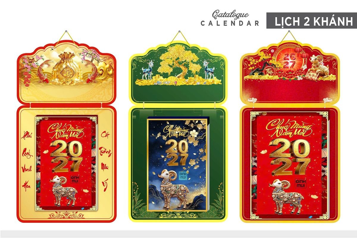 Lịch Khánh Gỗ Lamina 2 Đầu 2027 LM2D_019 - Quà Tặng Ngân Hàng