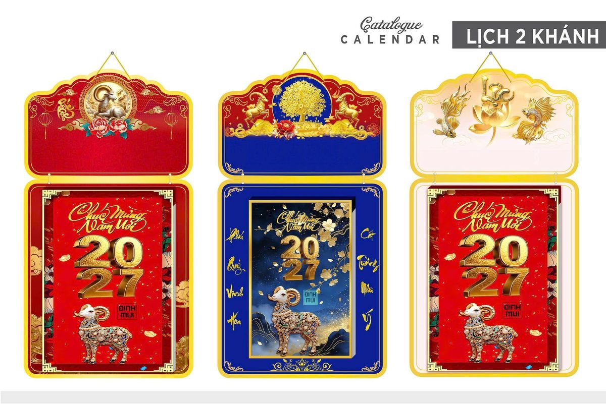 Lịch Khánh Gỗ Lamina 2 Đầu 2027 LM2D_020 - Quà Tặng Ngân Hàng