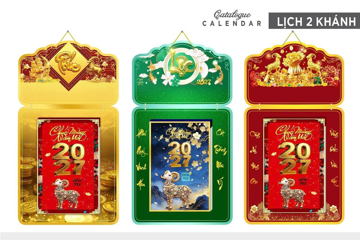 Lịch Khánh Gỗ Lamina 2 Đầu 2027 LM2D_021 - Quà Tặng Ngân Hàng