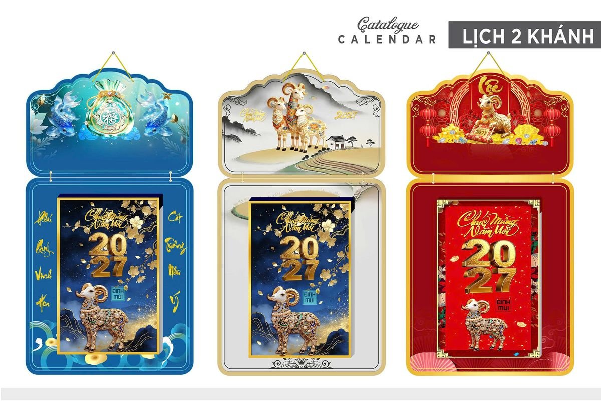 Lịch Khánh Gỗ Lamina 2 Đầu 2027 LM2D_022 - Quà Tặng Ngân Hàng