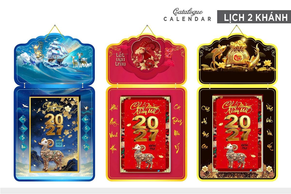 Lịch Khánh Gỗ Lamina 2 Đầu 2027 LM2D_023 - Quà Tặng Ngân Hàng