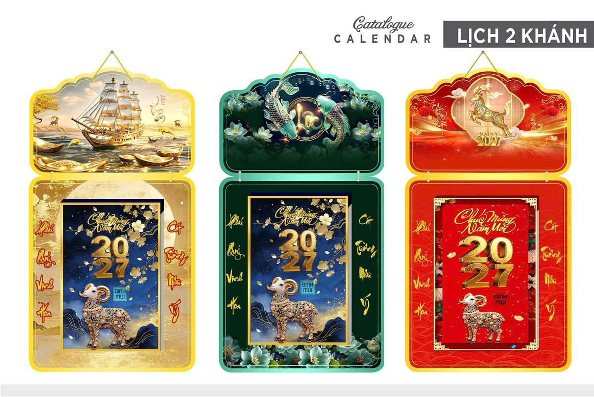 Lịch Khánh Gỗ Lamina 2 Đầu 2027 LM2D_024 - Quà Tặng Ngân Hàng