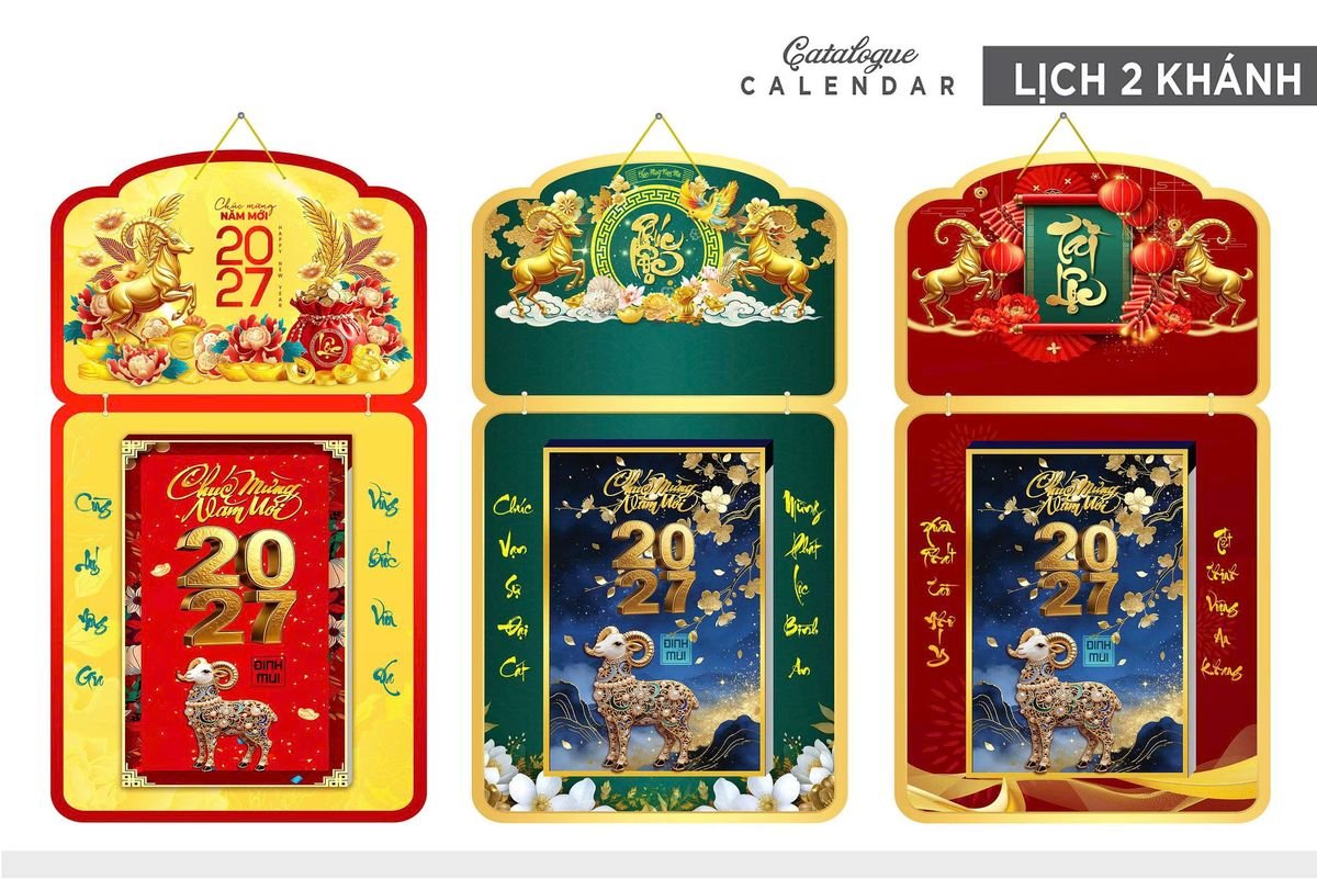 Lịch Khánh Gỗ Lamina 2 Đầu 2027 LM2D_028 - Quà Tặng Ngân Hàng