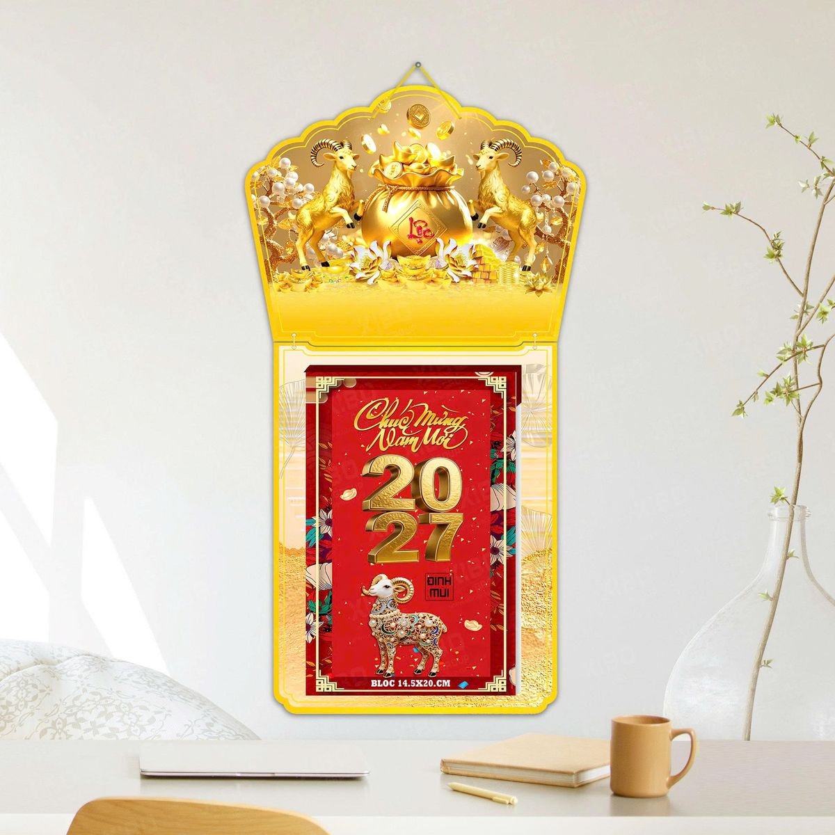 Lịch Khánh Gỗ Lamina 2 Đầu 2027 LM2D_037 - Quà Tặng Ngân Hàng