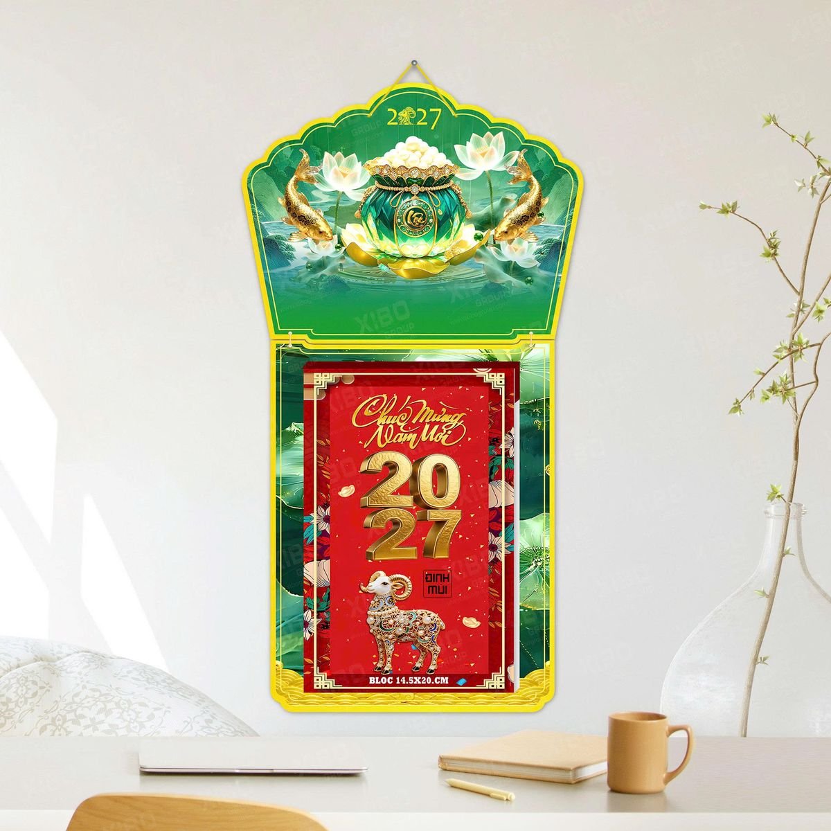 Lịch Khánh Gỗ Lamina 2 Đầu 2027 LM2D_038 - Quà Tặng Ngân Hàng