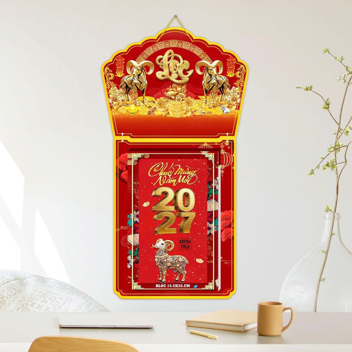 Lịch Khánh Gỗ Lamina 2 Đầu 2027 LM2D_040 - Quà Tặng Ngân Hàng
