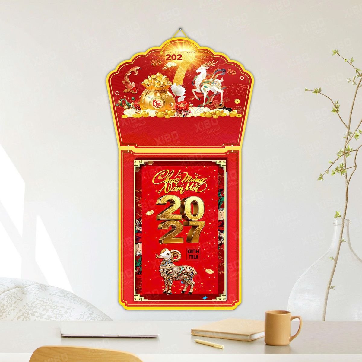 Lịch Khánh Gỗ Lamina 2 Đầu 2027 LM2D_041 - Quà Tặng Ngân Hàng