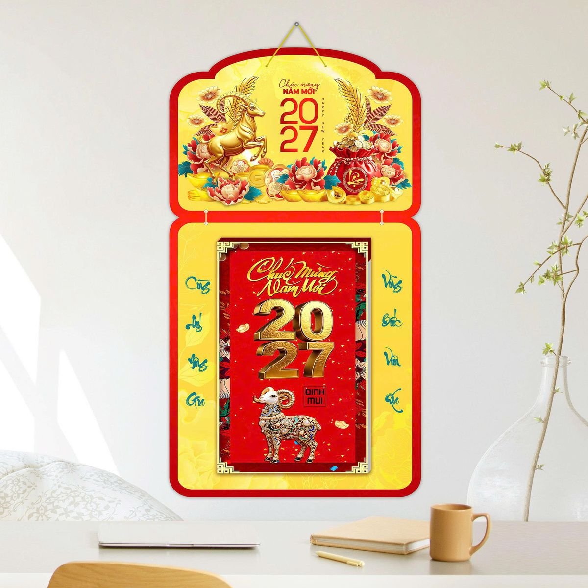 Lịch Khánh Gỗ Lamina 2 Đầu 2027 LM2D_054 - Quà Tặng Ngân Hàng