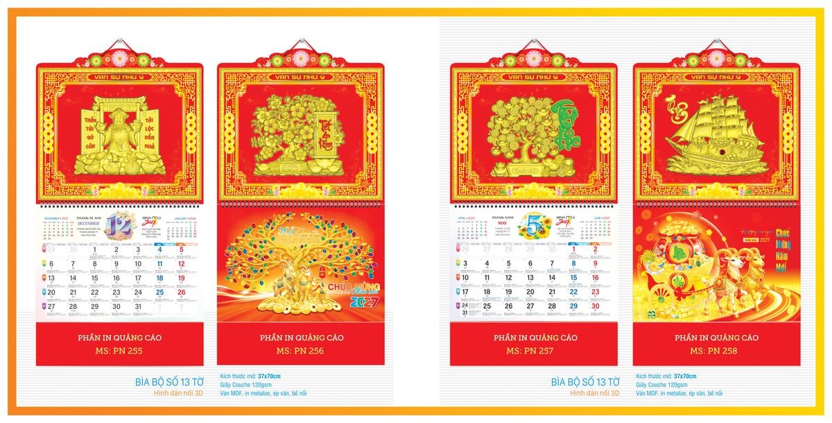 Lịch 13 Tờ TPN13T08 Ấn Phẩm Quà Tết Ngân Hàng & Tài Chính VIP