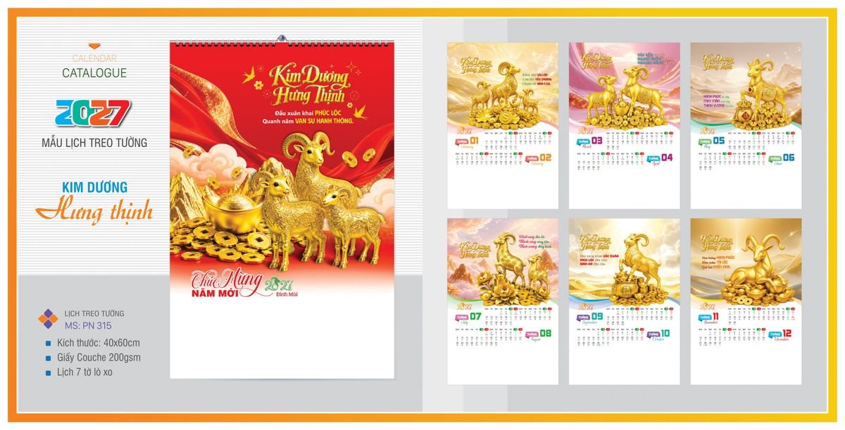 Lịch 7 Tờ Lò Xo TPNLX05 Ấn Phẩm Quà Tết Ngân Hàng & Tài Chính VIP