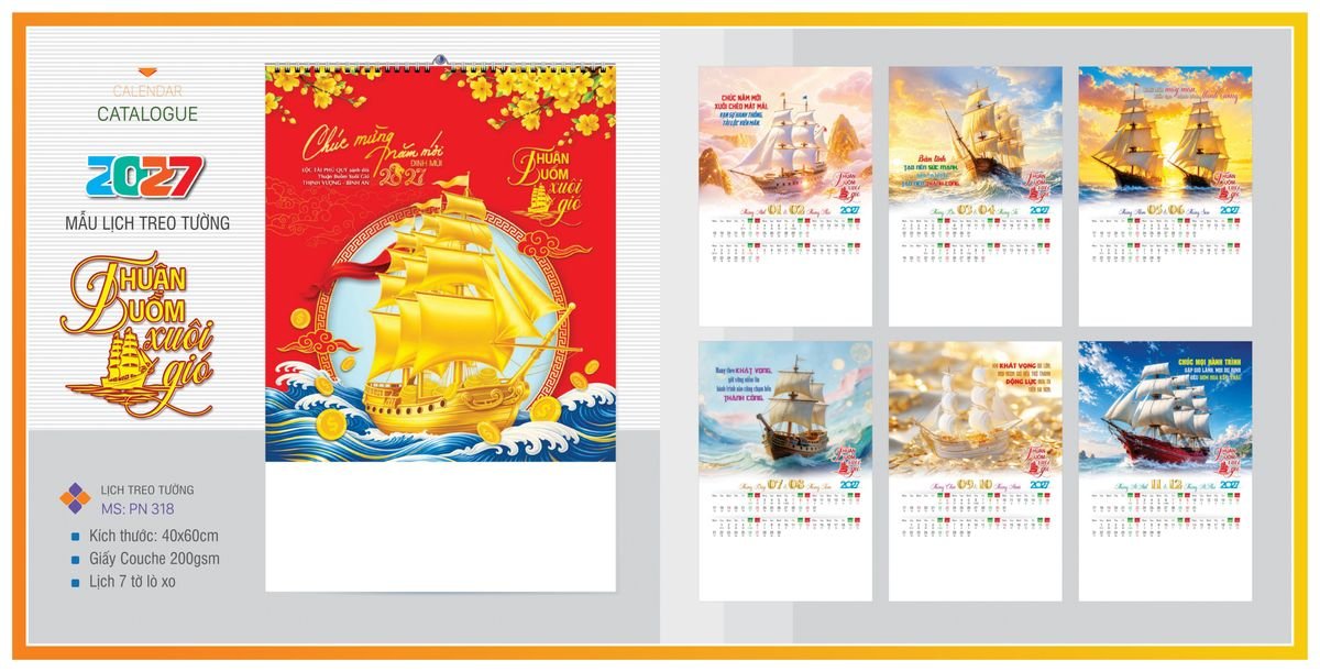 Lịch 7 Tờ Lò Xo TPNLX08 Ấn Phẩm Quà Tết Ngân Hàng & Tài Chính VIP