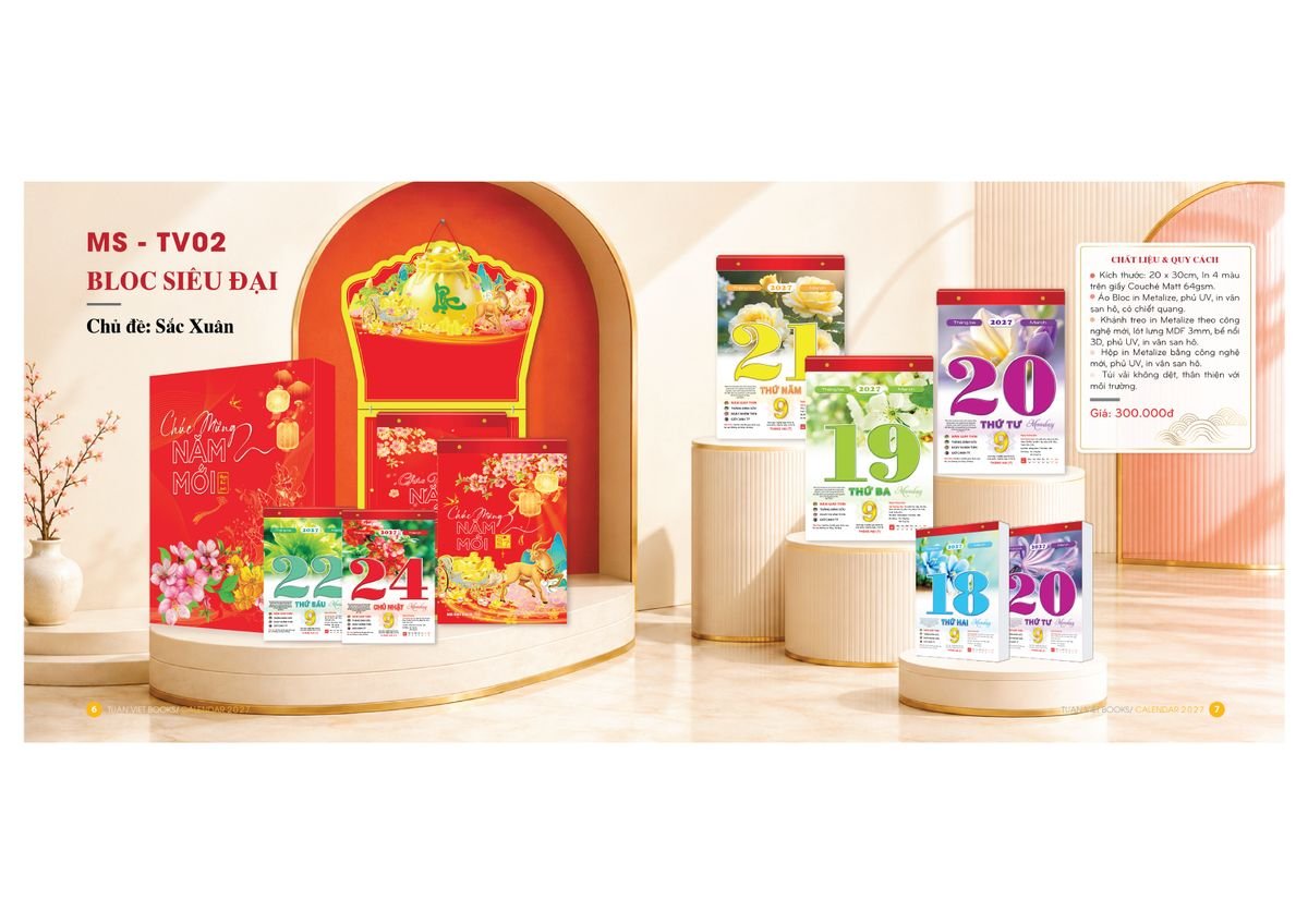 Lịch Bloc Cực Đại 2027 TV02 Ấn Phẩm Quà Tết Ngân Hàng & Tài Chính VIP
